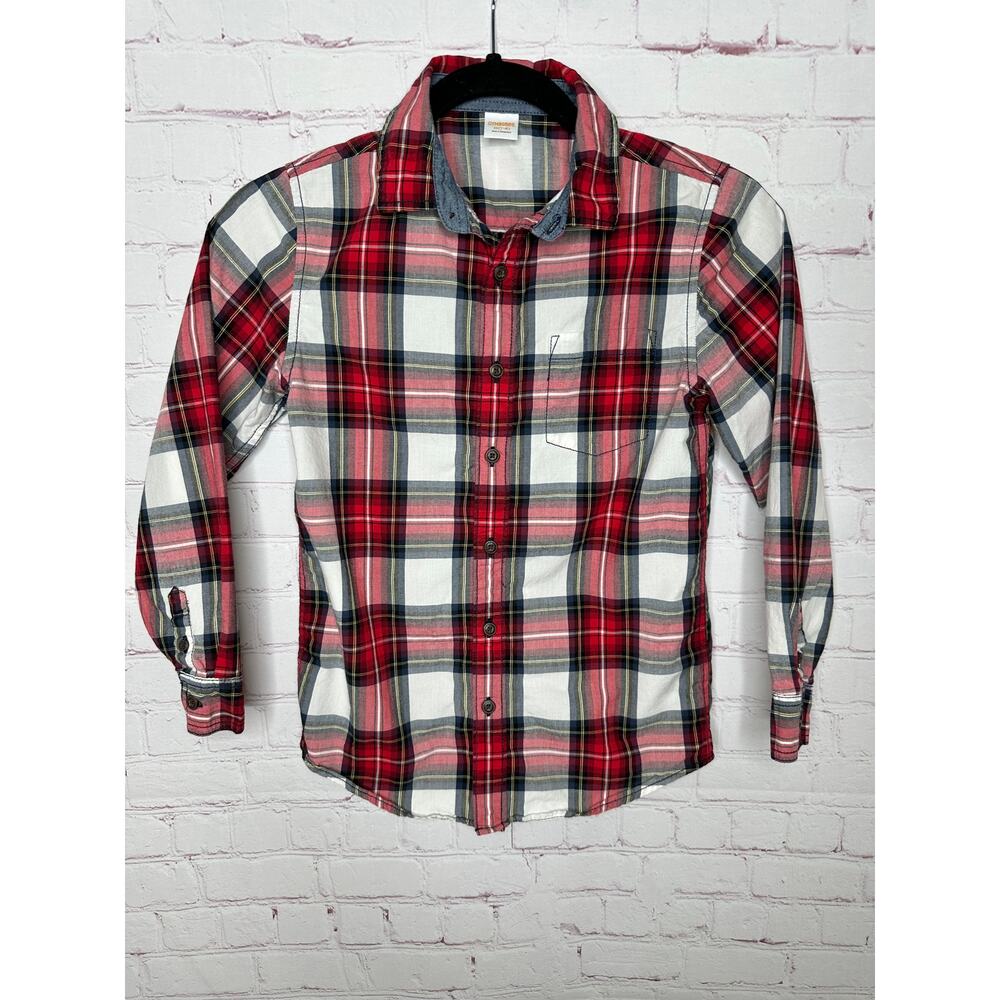 Gymboree Red White Plaid Long Sleeve Collared Shirt Boys Medium 7 8 Christmas